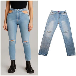 Edikted Large Blue Hole Pockets Light Blue Distressed Skinny Jeans